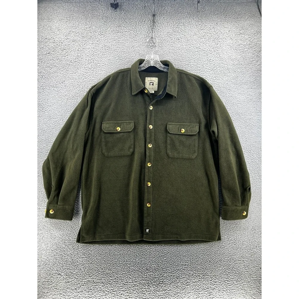 Juneau Mens Solid Green Fleece Shirt Jacket XXL Heavyweight Shacket Button Front